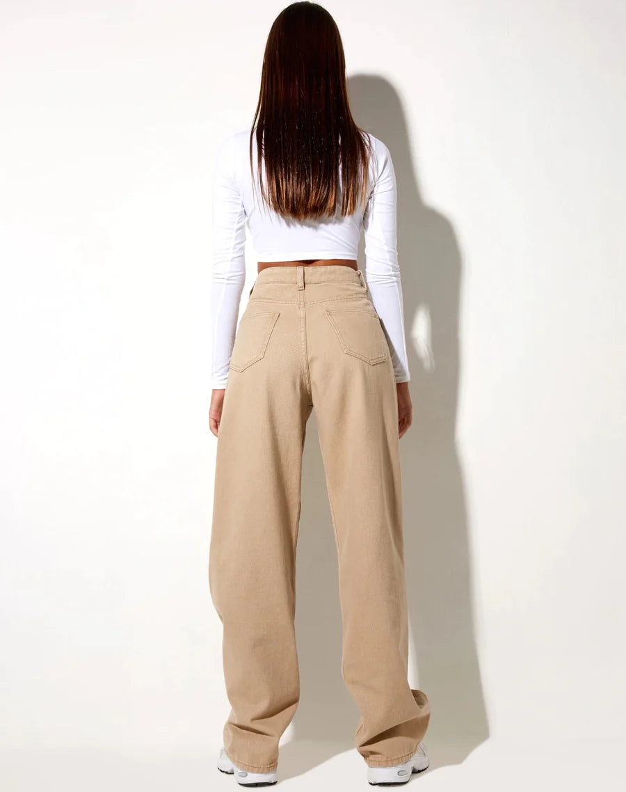 Beige Latte Wide Leg High Waist Jeans