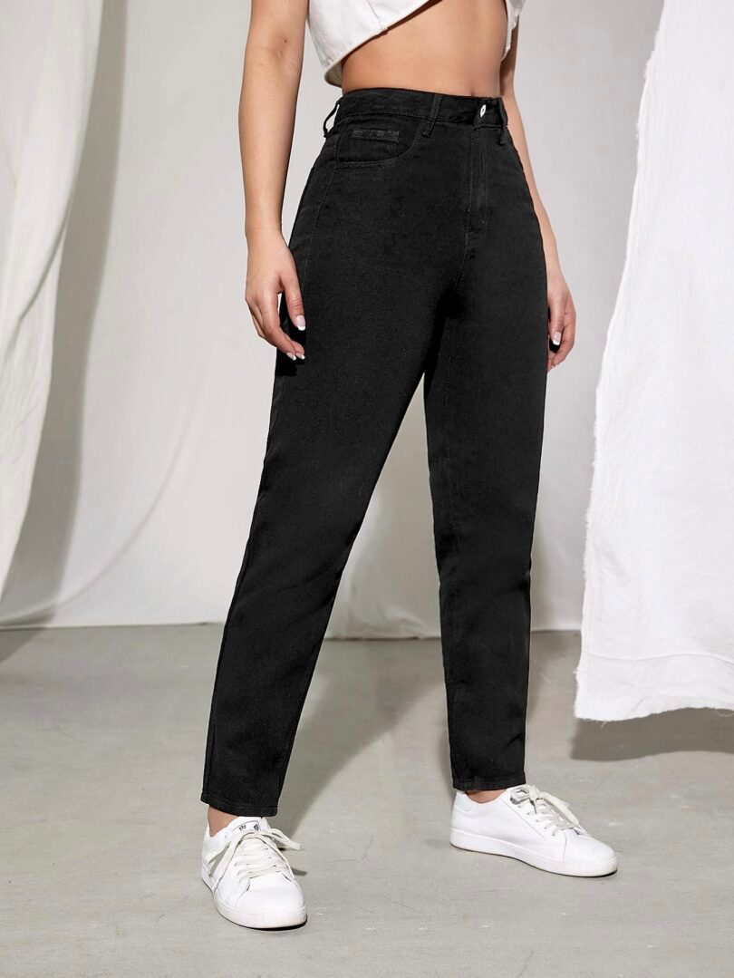 Black High Waist Mom Fit Denim